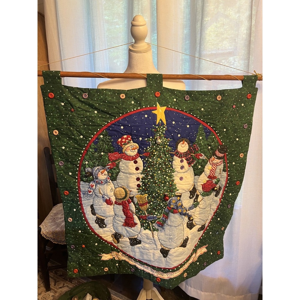 Winter Christmas Snowman Quilted Wall Hanging Country Decor 33.5" Square & Hang